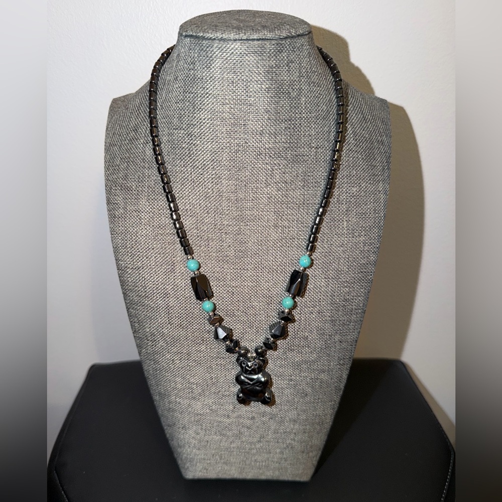 Hematite Beaded Bear Necklace